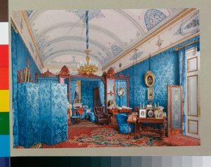 Interieurs van het Winterpaleis - De kleedkamer van keizerin Maria Alexandrovna - Aquarel op papier door Luigi Premazzi (1814-1891) door Luigi Premazzi