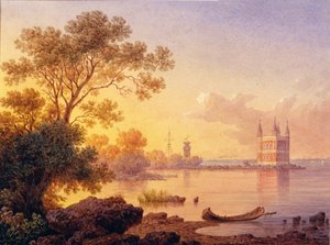 Uitzicht op het roze paviljoen in Peterhof (Sint-Petersburg) door Luigi Premazzi