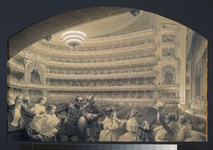Het auditorium van het keizerlijk Bolshoi Kammeny-theater in Sint-Petersburg