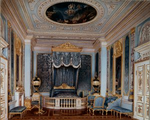 Zicht op de slaapkamer van tsaar Alexander II in het Gatchina-paleis