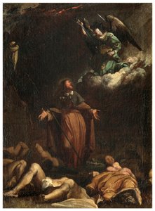 Noordelijk transept, Altaar van San Rocco 1635, 45, Genovesino 1645, San Rocco verkrijgt de beëindiging van de pest, Geschilderd linksonder door Luigi Miradori