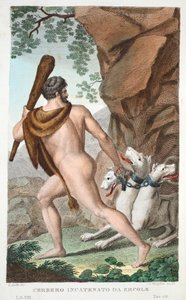 Hercules en Cerberus of Cerbero Incatenato da Ercole, Boek VII, illustratie uit Ovidius