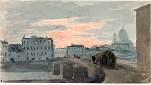 Zicht op de Carraia-brug, Florence (aquarel) door Luigi Garibbo