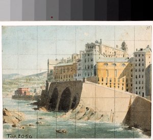 Uitzicht op de muren aan zee in Genua door Luigi Garibbo