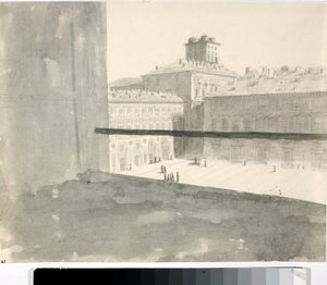 Uitzicht over een plein vanuit een raam, Italië door Luigi Garibbo