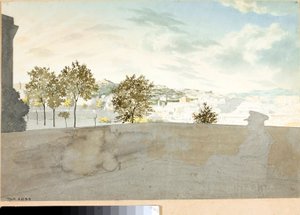 Uitzicht over de stad Genua vanaf een terras door Luigi Garibbo