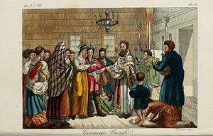De Verloving. Illustratie uit Il costume antico e moderno o storia del governo door Giulio Ferrario door Luigi Giarrè