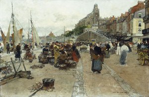 Marktplaats bij een haven