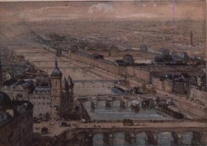 Het Île de la Cité en het Palais du Louvre, Parijs door Luigi Loir