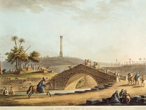 Egypte, Brug over het Alexandrië-kanaal, door Luigi Mayer, gravure