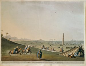 Egypte, Nomaden en de obelisk bij Materieh (Oud Heliopolis, of de Stad van de Zon) door Luigi Mayer, gravure door Luigi Mayer