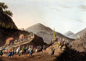 Exodus op de wegen van de Balkanbergen - in Views in the Ottoman Dominions, in Europe, in Asia, and some of the Mediterranean islands van de originele tekeningen door Luigi Mayer, Londen door Luigi Mayer