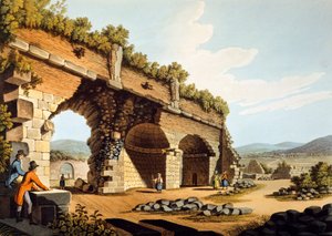 Turkije, Efeze, Europese bezoekers bij de Tempel van Diana, door Luigi Mayer, gravure door Luigi Mayer