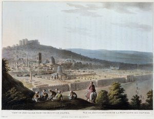 Uitzicht op Jeruzalem vanaf de Olijfberg - gravure