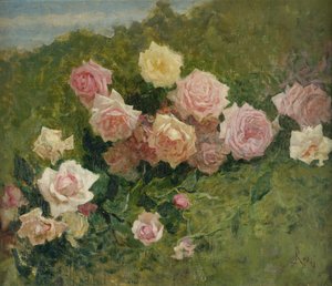 Studie van rozen (olieverf op doek) door Luigi Rossi