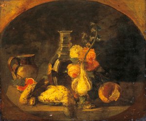 Stilleven, door Luigi Scrosati (1814-1869), olieverf op doek, 43x50 cm door Luigi Scrosati