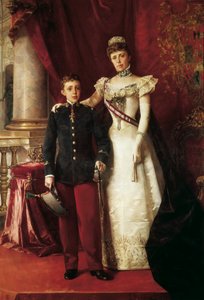 Portret van Alfonso XIII (1886-1941) en Maria Cristina de Teschen, bekend als Maria Cristina van Habsburg (1858-1929), aartshertogin van Oostenrijk