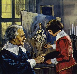 Anthony Van Dyck studeerde als jongen bij de plaatselijke schilder Henry Van Balen (kleurenlitho)