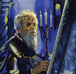 Op 75-jarige leeftijd leed Titiaan aan verminderd gezichtsvermogen (kleurenlitho) door Luis Arcas Brauner