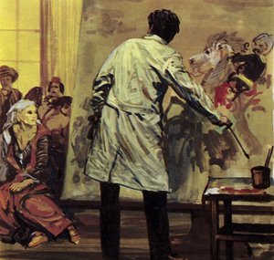 Eugene Delacroix schilderde anderhalf jaar lang "Het bloedbad van Scio" (kleurenlitho)
