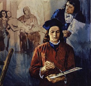 Rafaël ging in de leer bij de schilder Perugino (kleurenlitho)