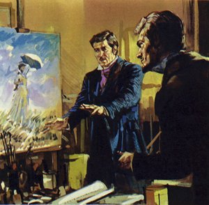 Renoir werkte samen met zijn vriend Monet en ontwikkelde een schilderstijl die bekend staat als het impressionisme (kleurenlitho). door Luis Arcas Brauner
