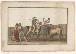 Picador richt zijn lans op een stier