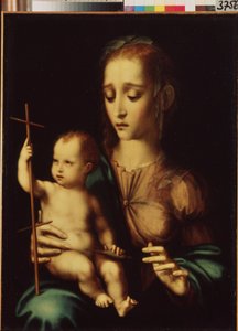 Madonna en kind met een spinrokken