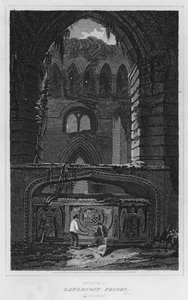 Interieur van Lanercost Priory, Cumberland (gravure)