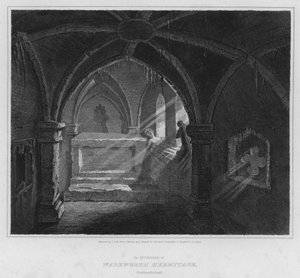 Het interieur van Warkworth Hermitage, Northumberland