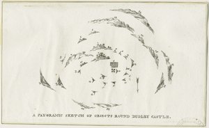 Dudley - Panorama van Dudley Castle gebied: lithografie, nd [c 1825] door Luke Booker