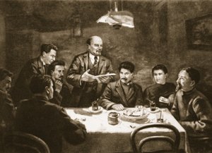 Vergadering van het Centraal Comité van de Bolsjewistische Partij, 23 oktober 1917 (litho) door Lupov (attr. to)