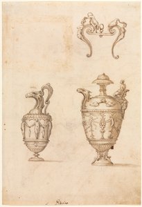 Ontwerp voor twee vazen en een ornament recto, midden 1500s door Luzio Romano