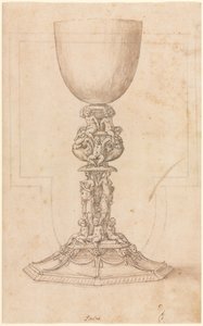 Ontwerp voor een kelk recto Architecturaal plan verso, midden 1500s