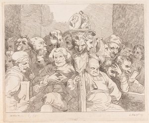 Literaire personages verzameld rond het medaillon van Shakespeare door Lydia Bates