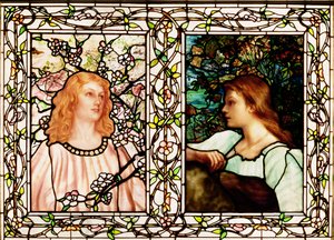 Lente en herfst, vervaardigd door Tiffany Glass & Manufacturing Co., ca. 1892 door Lydia Field Emmett