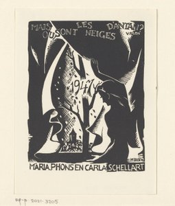 Nieuwjaarswens voor 1947 van Carla, Mária en Phons Schellart door M. Bosch
