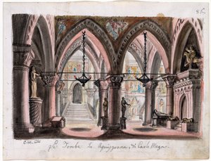 Het graf van Karel de Grote in Aken - Decorontwerp voor de opera Ernani door Giuseppe Verdi