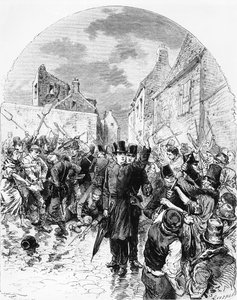 Oproer in Ierland - Een katholieke priester gearresteerd door de politie in Mullingar wordt gered door het volk, uit Le Monde Illustré, 25 juni 1881 door M. Ferdinandus