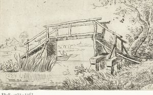 Landschap met bruggetje door M. Massé