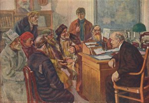 Lenin spreekt met boeren, 1939 door M Sokolov