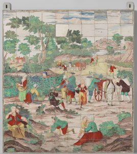 Tegeltableau met de druivenoogst
