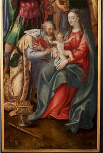 Aanbidding der Wijzen, drieluik, rechter paneel (detail) door Maarten de Vos