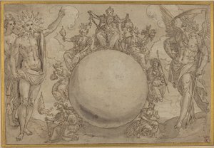 Apollo, Diana en Tijd met de cyclische wisselvalligheden van het menselijk leven door Maarten de Vos