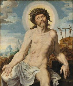 Christus als de man van smarten door Maarten van Heemskerck (workshop of)