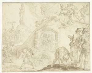 Drie jongelingen worden in een vurige oven geworpen door Maarten van Heemskerck