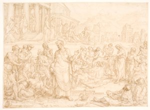 Petrus en de andere apostelen genezen de zieken door Maarten van Heemskerck