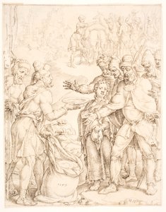 Het vinden van de beker van de farao in de zak van Benjamin door Maarten van Heemskerck
