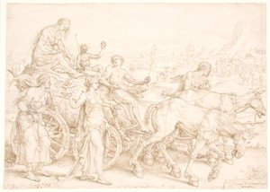 Triomfwagen. Inopia (Armoede) door Maarten van Heemskerck