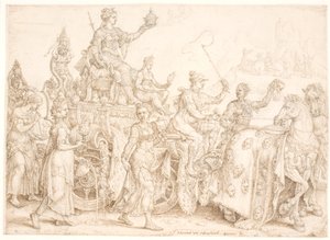 Triomfwagen. Opulentia (rijkdom) door Maarten van Heemskerck